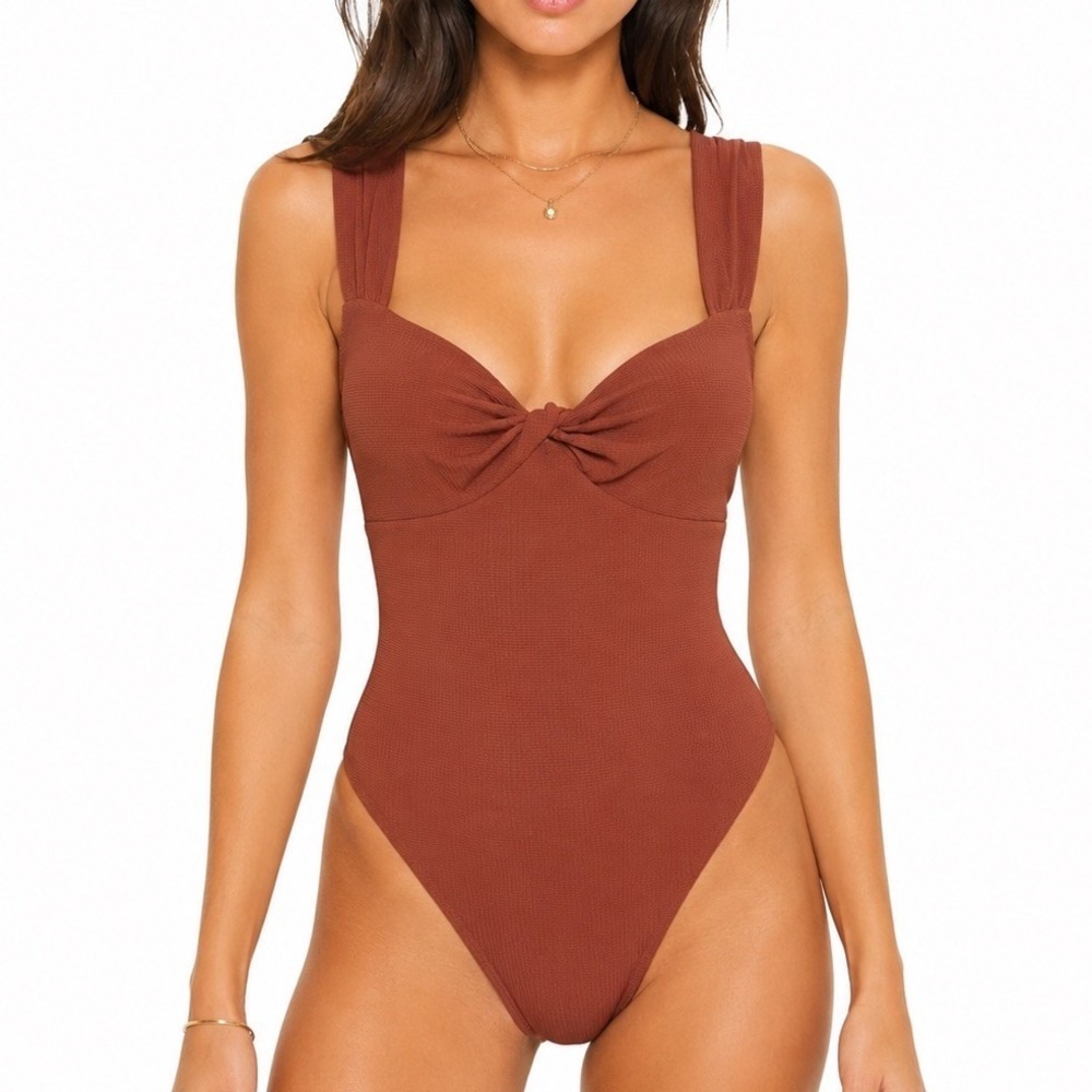 Marysia One Piece Swimsuit Lehi Twist Front Stretch Crepe Rust Womens Size Large